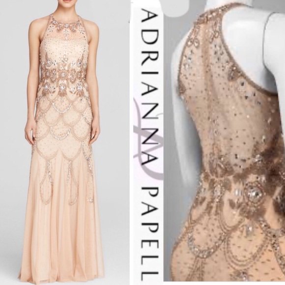 Adrianna Papell petite halter embellished dress - Picture 2 of 4